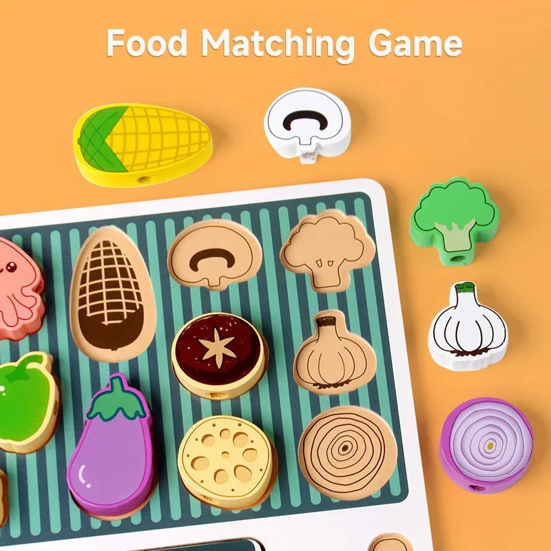 Zestaw drewnianych zabawek grillowych Montessori dla dzieci - interaktywna edukacyjna gra kuchenna z dopasowywaniem kształtów żywności dla rodziców i dzieci