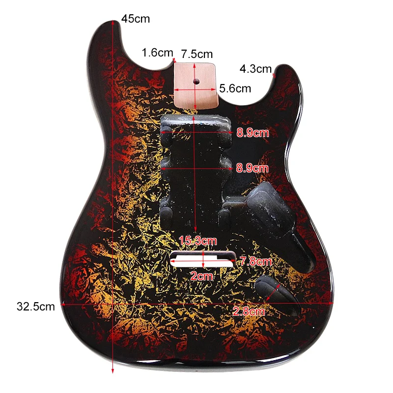 Electric Guitar DIY Bare Body 5.6cm Heel Thickness Ice Flower Pattern Top Poplar Wood High Gloss Finish Red & Yellow Gradient