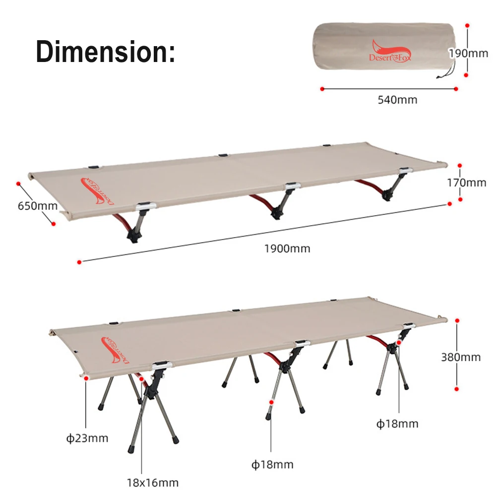 Imagem -03 - Desert Fox Camping Cot Folding Dormiring Bolsa Bed Camping Portátil Dobrável para Adultos Crianças Outdoor Caminhadas Picnic 190*65cm