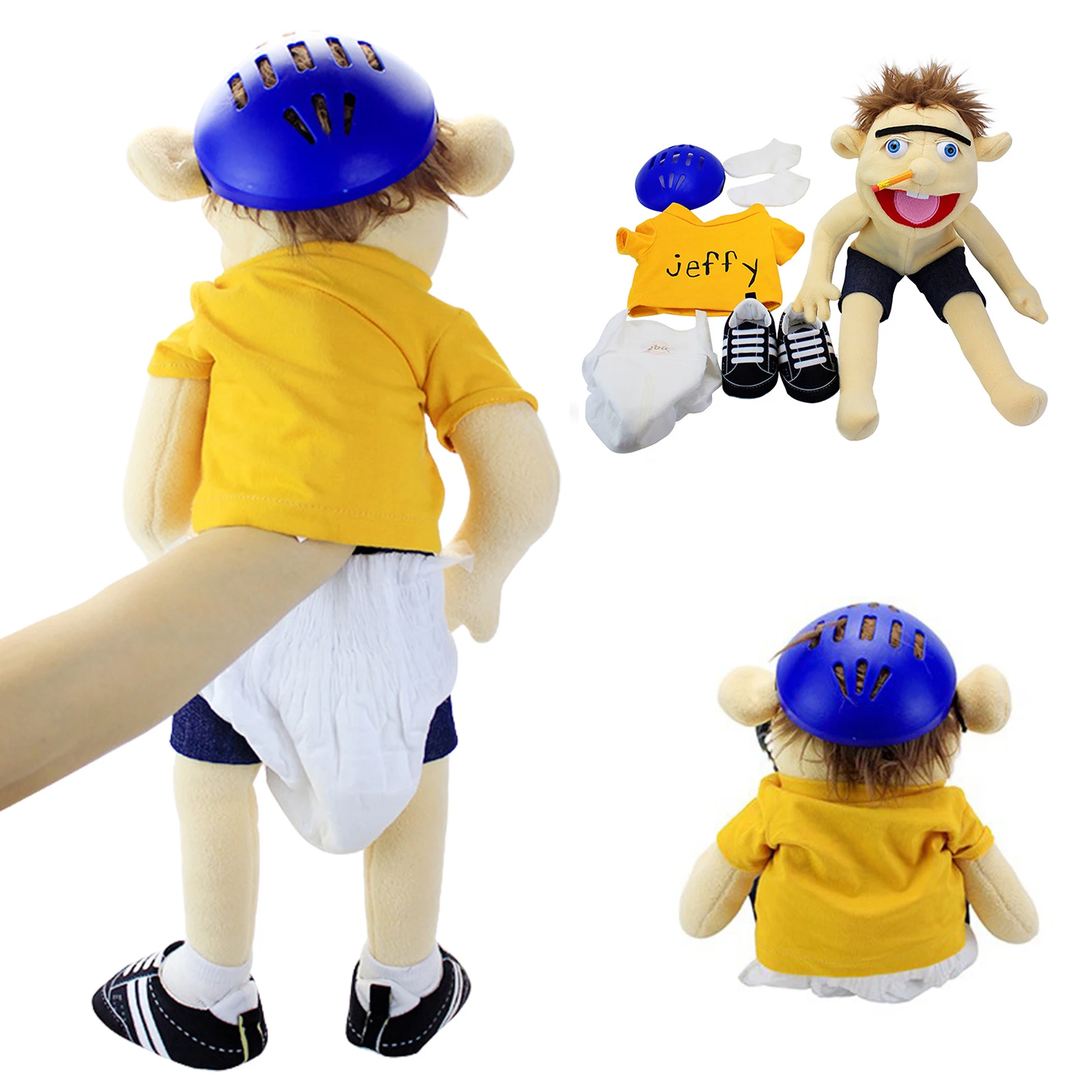 60cm Large Jeffy Boy Hand Puppet Plush Toys Removable Children Soft Doll Talk Show Party Props Puppet Stuffed Doll For Kids Gift