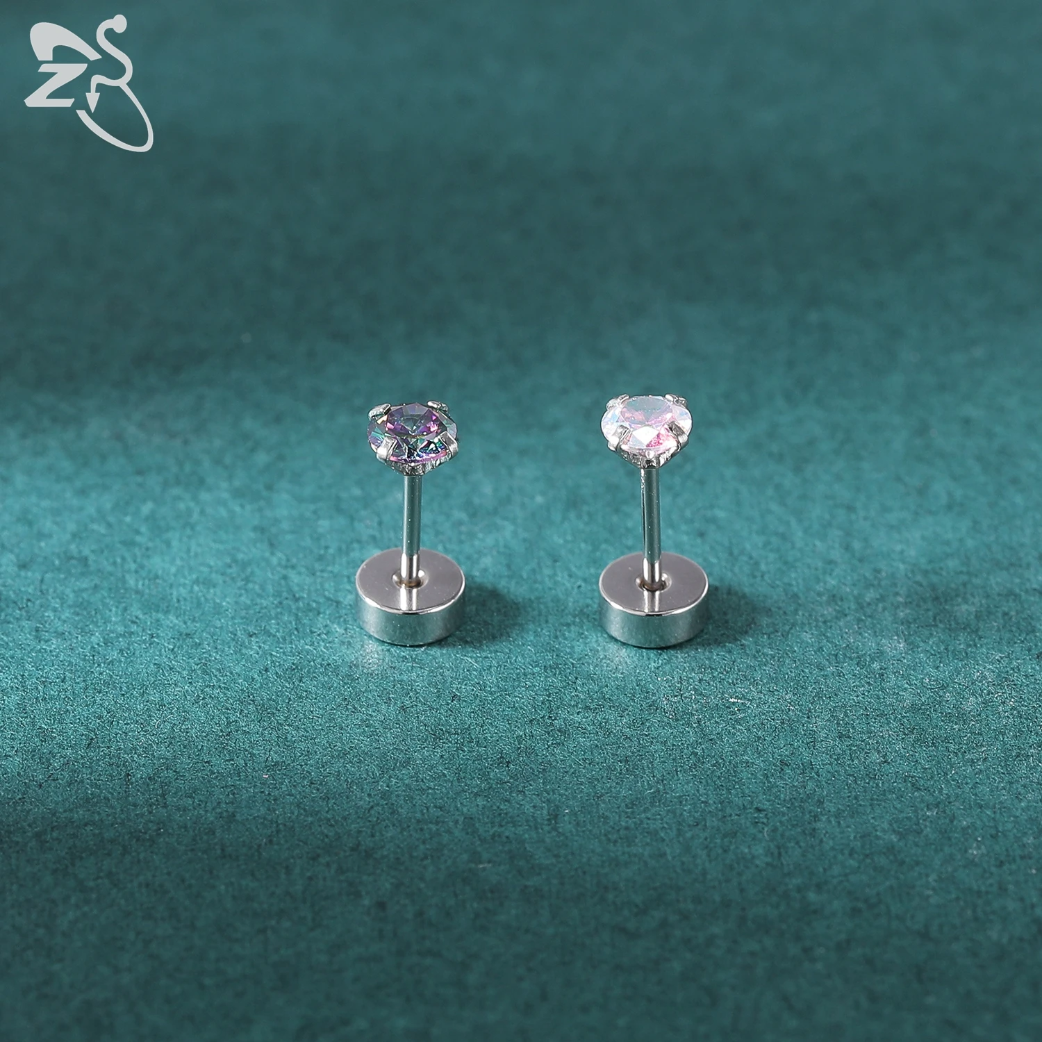 Brinco de aço inoxidável ZS-para mulheres e meninas, brincos redondos, cristal CZ, jóias piercing helix, 20g, 3-8mm, 1 par