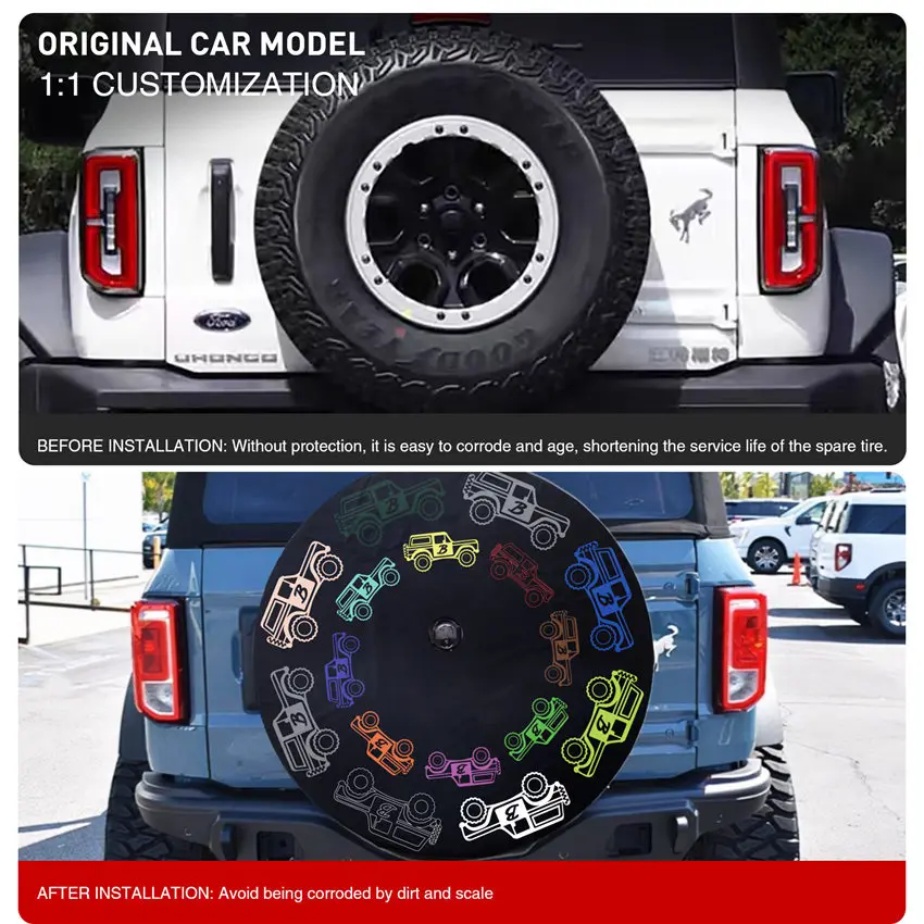 Spare Tire Cover fit for Ford Bronco Digitally Printed Custom Car Pattern Fits for Multiple Ford Bronco Models Cars Accessories