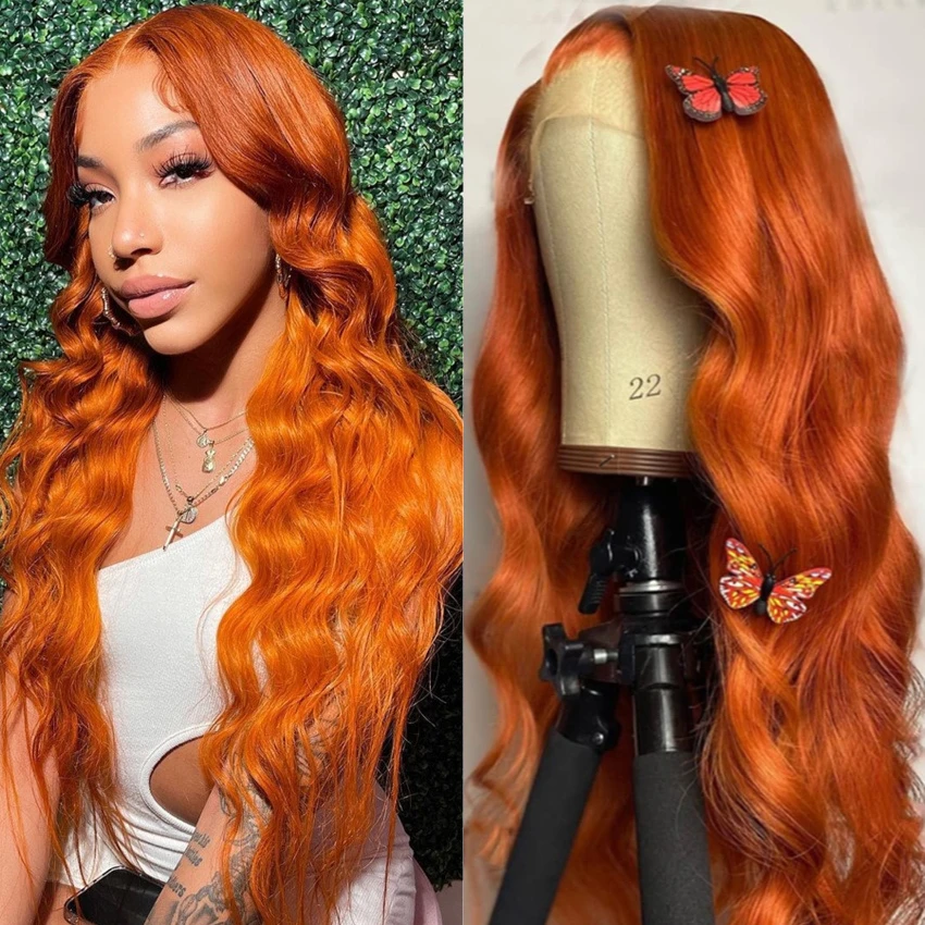 

Ginger Body Wave Transparent 13x6 Lace Frontal Wigs Brazilian Colored 13x4 Colored Front Wig Full Remy Human Hair For Women