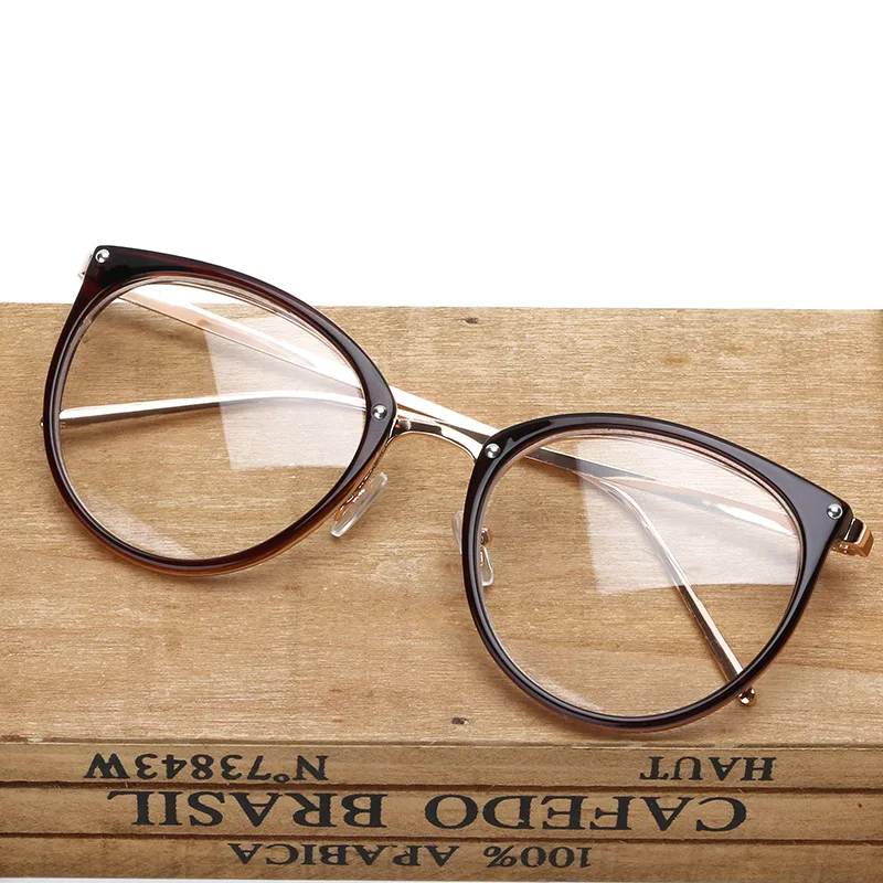 Vintage Metal Frame Optical Plano Glasses for Woman and Man Round Oversized Cat Eye Eyeglasses Anti Blue Light Blocking Eyewear
