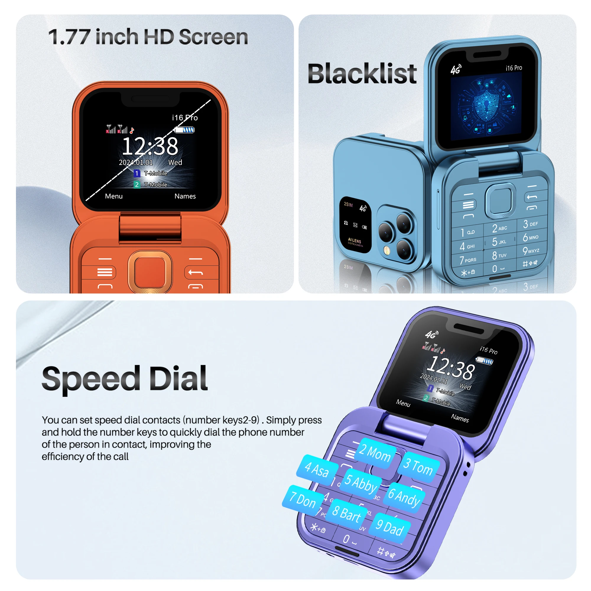 SERVO Mini Flip Mobile Phone Speed Dial Magic Voice Flashlight Blacklist Call Recording FM Radio Dual SIM 2G Foldable Cellphones