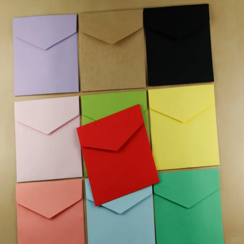 Colorful Kraft Square Envelopes for Bank Card, Membership Card, Wedding Party Invitation, 50 PCs/Lot