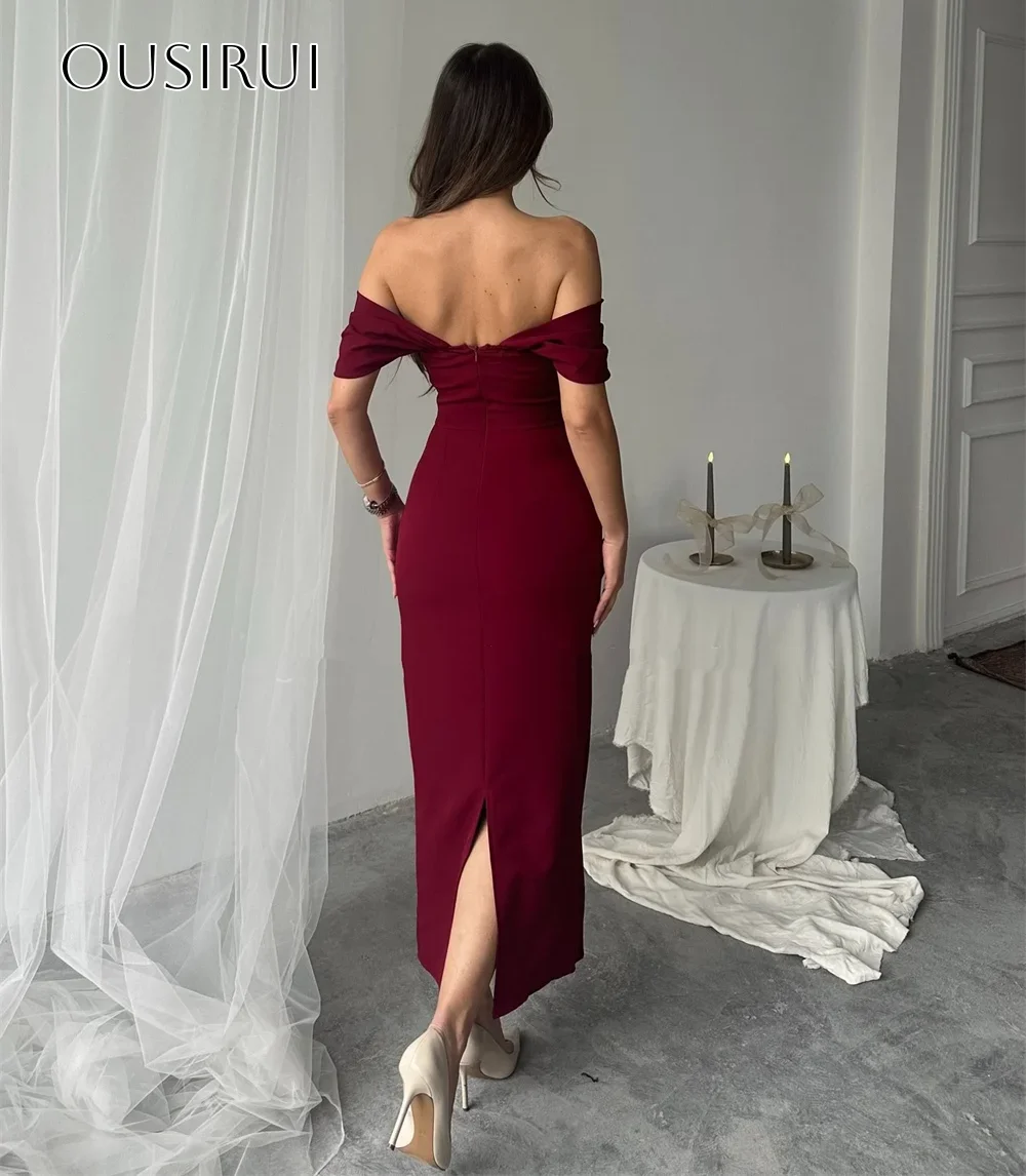 Off-shoulder satijnen schede cocktailjurken voor dames Kralen op maat Enkellengte Enkellengte lavi فسات فسات