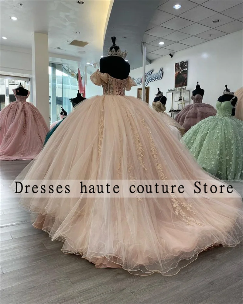 Pink Tulle Sweetheart Quinceanera Dresses Ball Gown 2025 Off Shoulder Appliques Sweet 16 Dress Customized Vestidos De 15 Anos