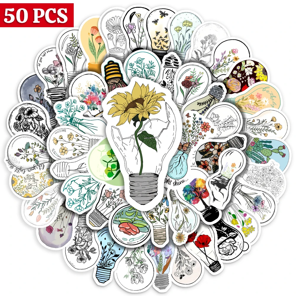 

Light Bulb Art Flowers Stickers Vintage Style DIY for Laptop Luggage Refrigerator Phone Cup Skateboard Child Toy Waterproof PVC