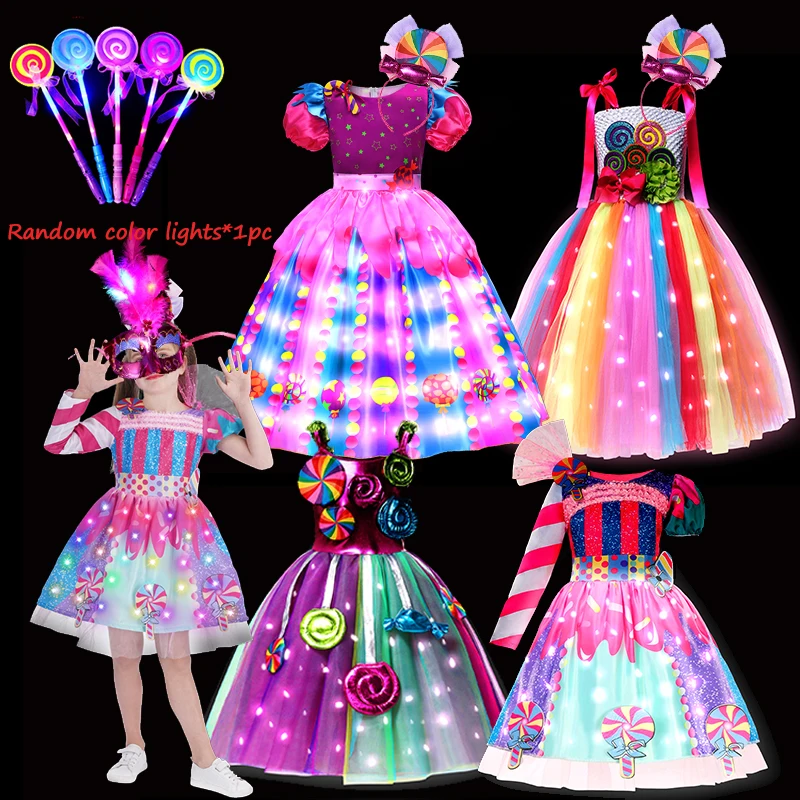 Purim 2026 Girls Disguise Candy Dress Children Colorful Dress Carnival Birthday Party Gift for Girls Lollipop Cosplay Costume