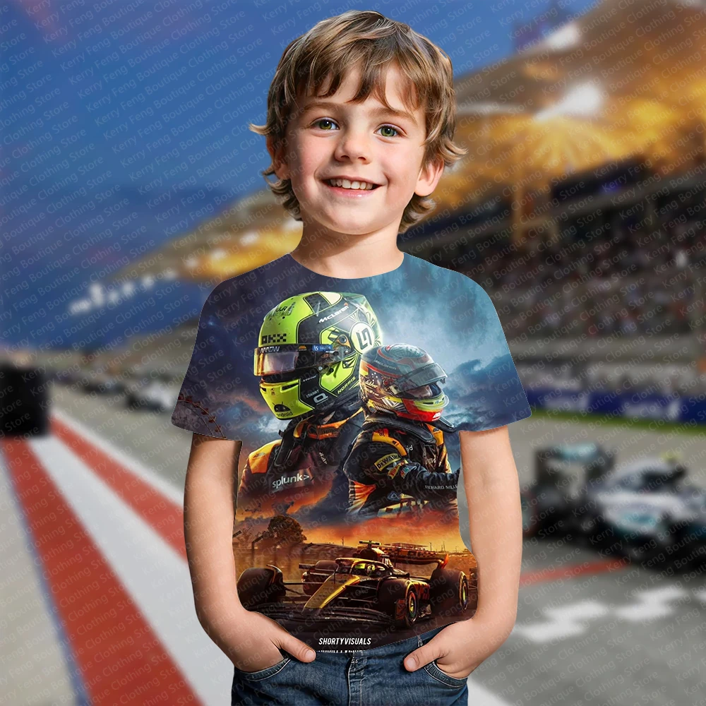 T-shirt manches courtes pour enfant et adulte, estival et tendance, avec impression de course F1, 03/Leisure F1 GérFashion Top