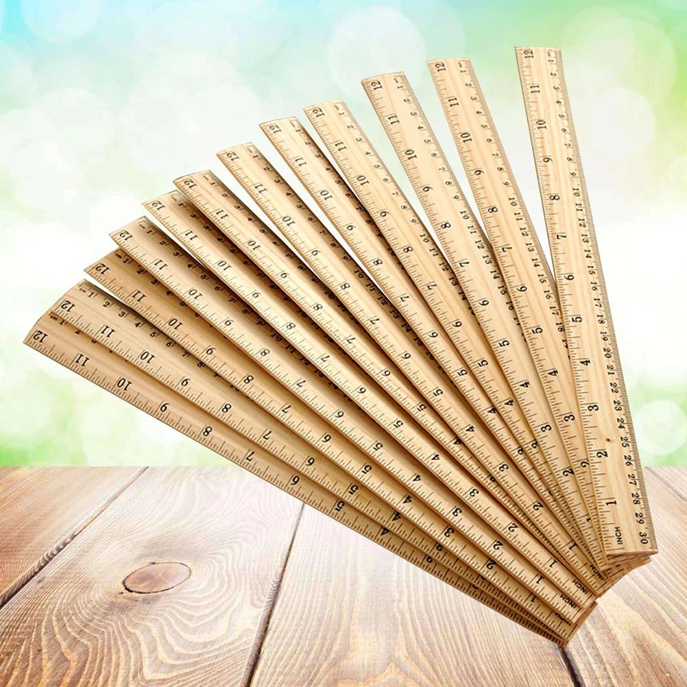 30 Pcs Double Scale Ruler Straight Metric System Wooden Measuring Bamboo School Miss Child