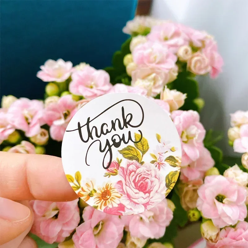 120pcs Self-adhesive Thank You Creative Flower Handmade Round Stickers Cake Packaging Sealing Sticker DIY Sealing Cute Stickers