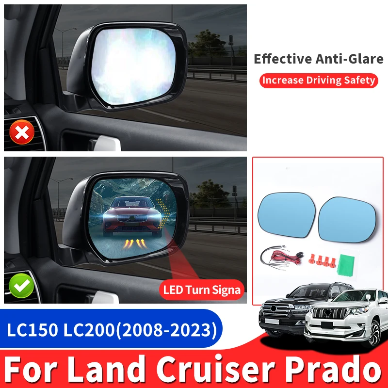 For Toyota Land Cruiser 200 Prado 150 2008-2023 Heating Blue Light Rearview Mirror LC150 LC200 Exterior Modification Accessories