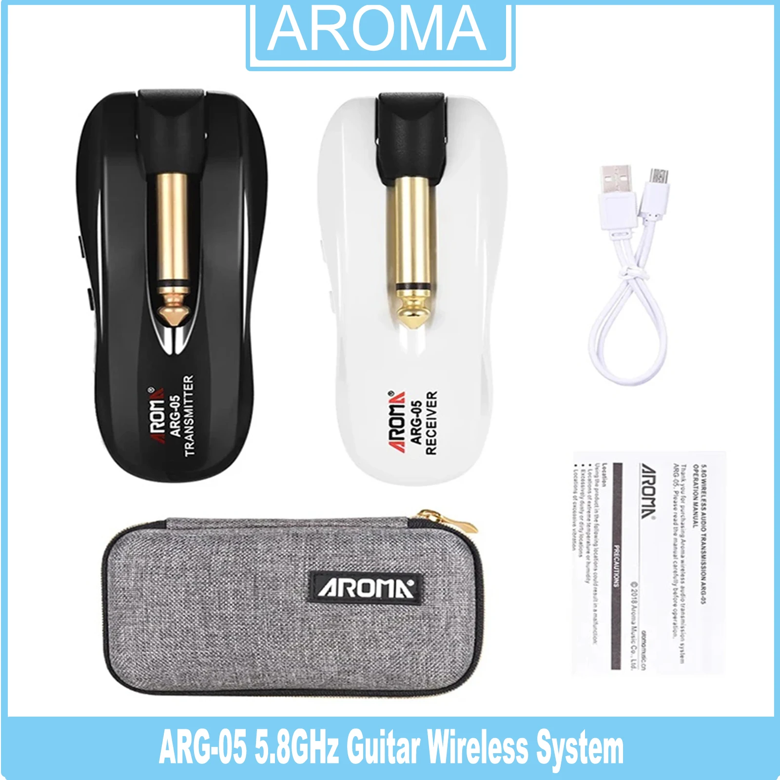 

AROMA ARG-05 5.8GHz Guitar Wireless System Audio Transmission with Transmitter Receiver Rechargeable Guitar Mini Accessories