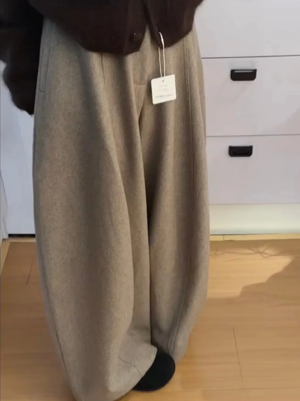 

High Waist Fleece Lined Wide Leg Pants Women's Autumn Winter Vintage Style Belted Casual Versatile Trousers for Ladies