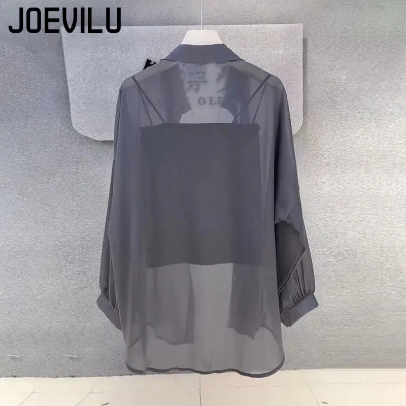 Sheer Chiffon Shirt Women's Casual UV Resistant Cardigan Summer Thin Commuting Coat Japanese Fashion Mesh Sunscreen Clothing Y2k