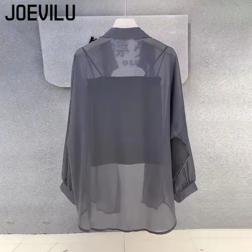 Imagen 2 del producto Camisa de gasa transparente para mujer, cárdigan informal resistente a los rayos UV, abrigo fino para ir al trabajo, ropa de protección solar de malla de moda japonesa Y2k