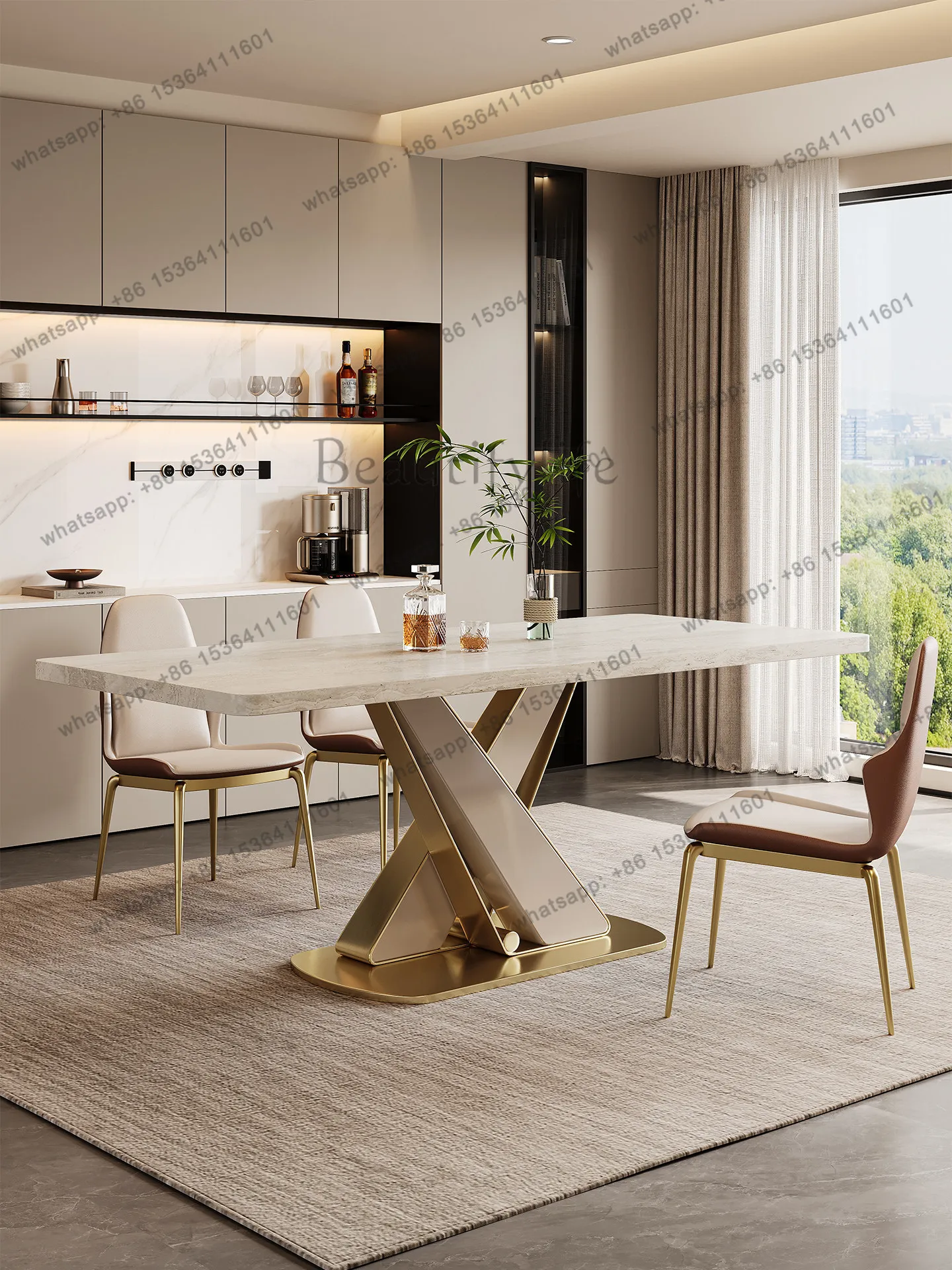 Dining table household small apartment light luxury modern simple high-end travertine hanging rock slab dining table