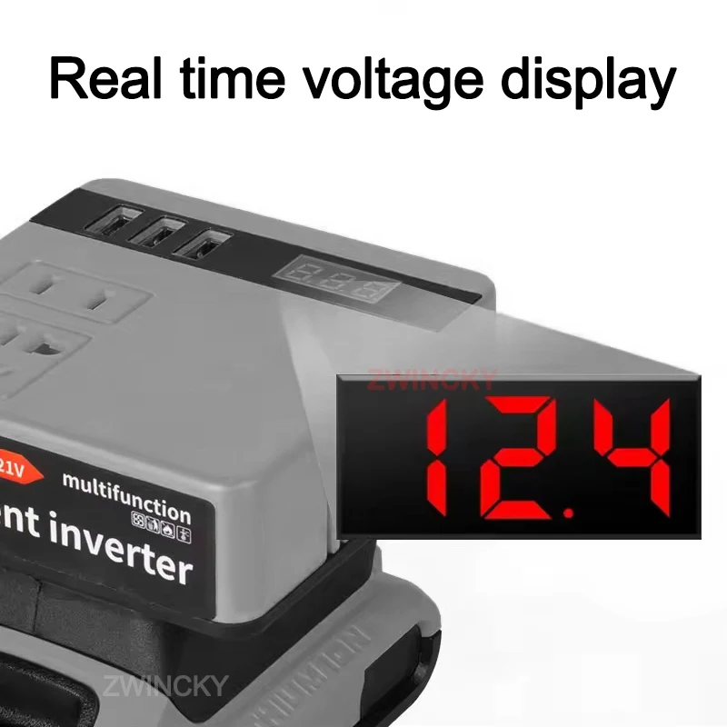 220V Multifunction Intelligent Lithium Battery Inverter Outdoor Work Inverter for DeWal 18V 20V Battery with Voltage Display