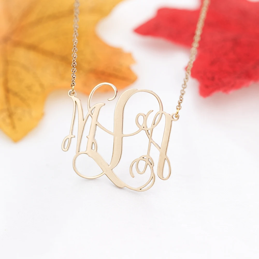 Personalized Initial Necklace Customize Monogram Pendent Real 925 Silver Jewelry Collar Christmas Gift