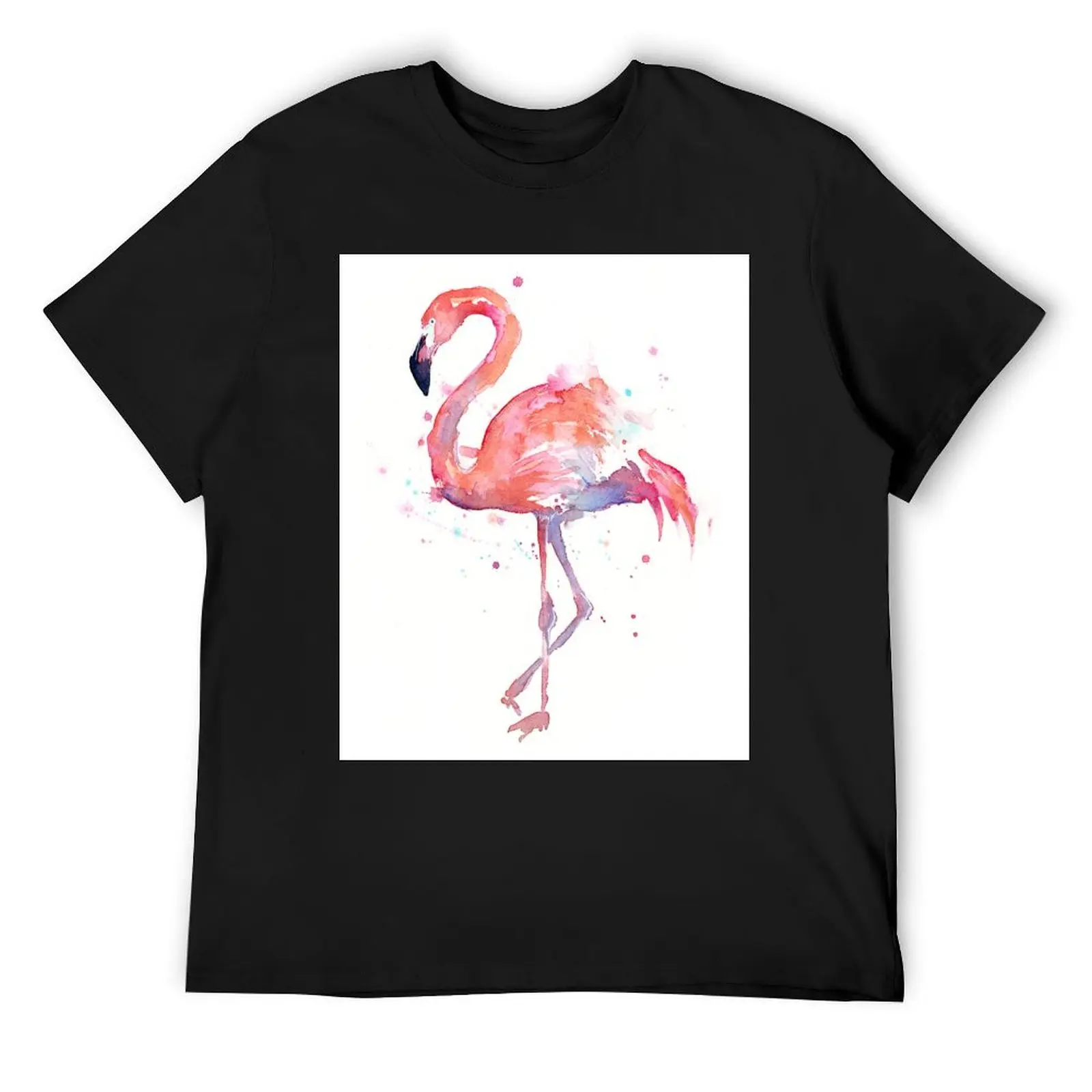 Pink Flamingo Watercolor Illustration T-Shirt boys animal print man clothes blanks Men's t-shirts