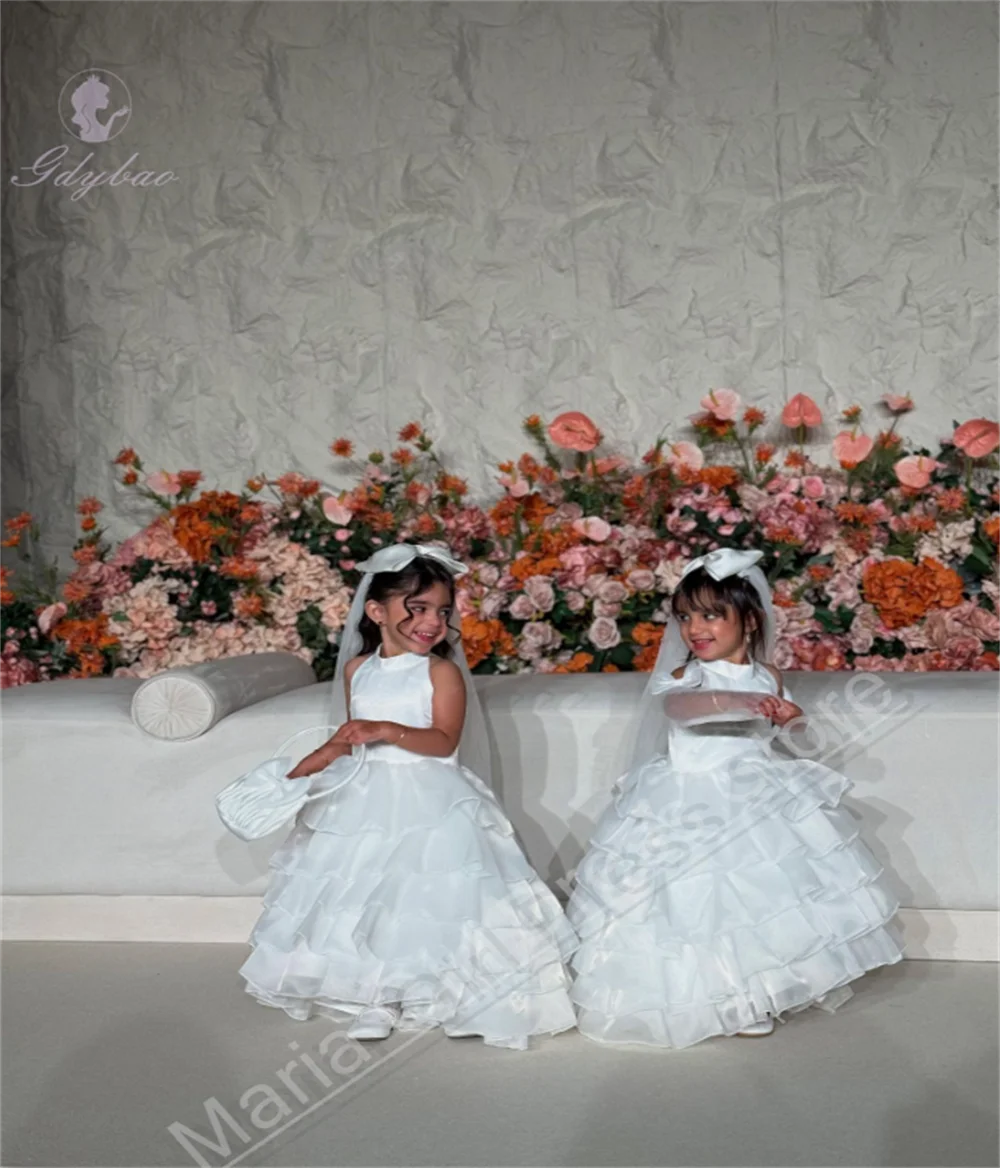 White Sleeveless Cute Girl Birthday Party Dress Suitable For Children's Pageants Baptisms Events Performances Photography
