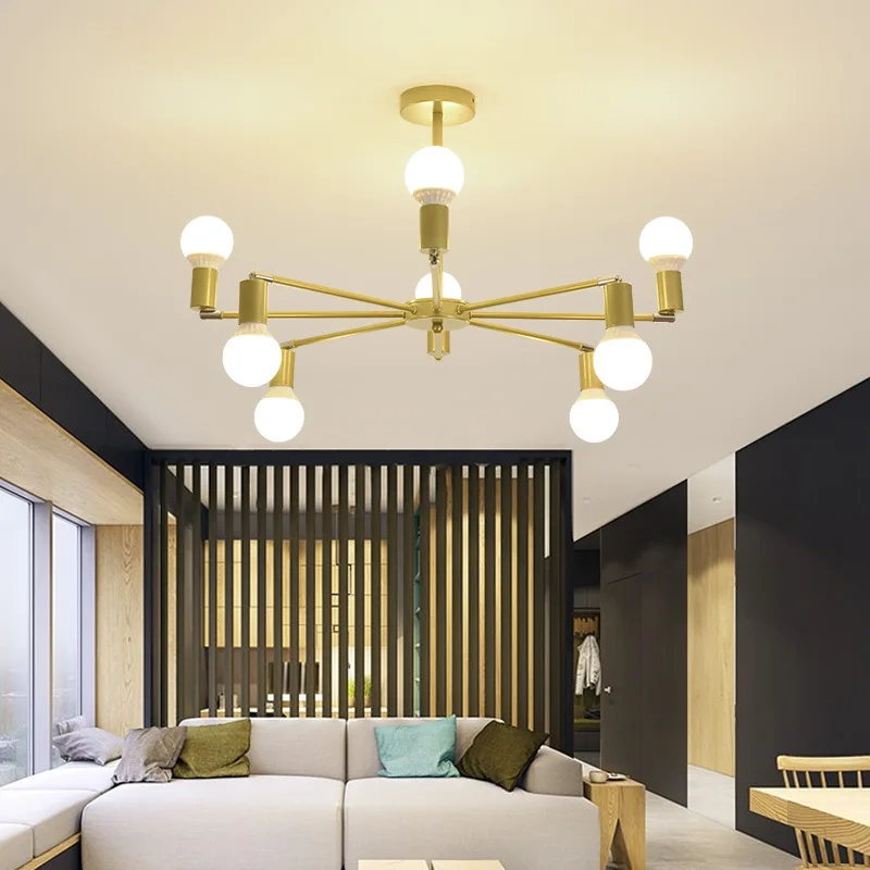 American Vintage Chandelier Clothing Store Dining Room 6 Head Creative Lamp Iron Ceiling Light Adjustable Direction Gold/Black