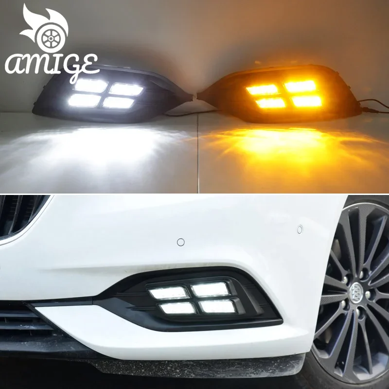 LED DRL Daylights For Opel Insignia 2017 2018 2019 LED Yellow Turn Signal Daytime Running Headlights