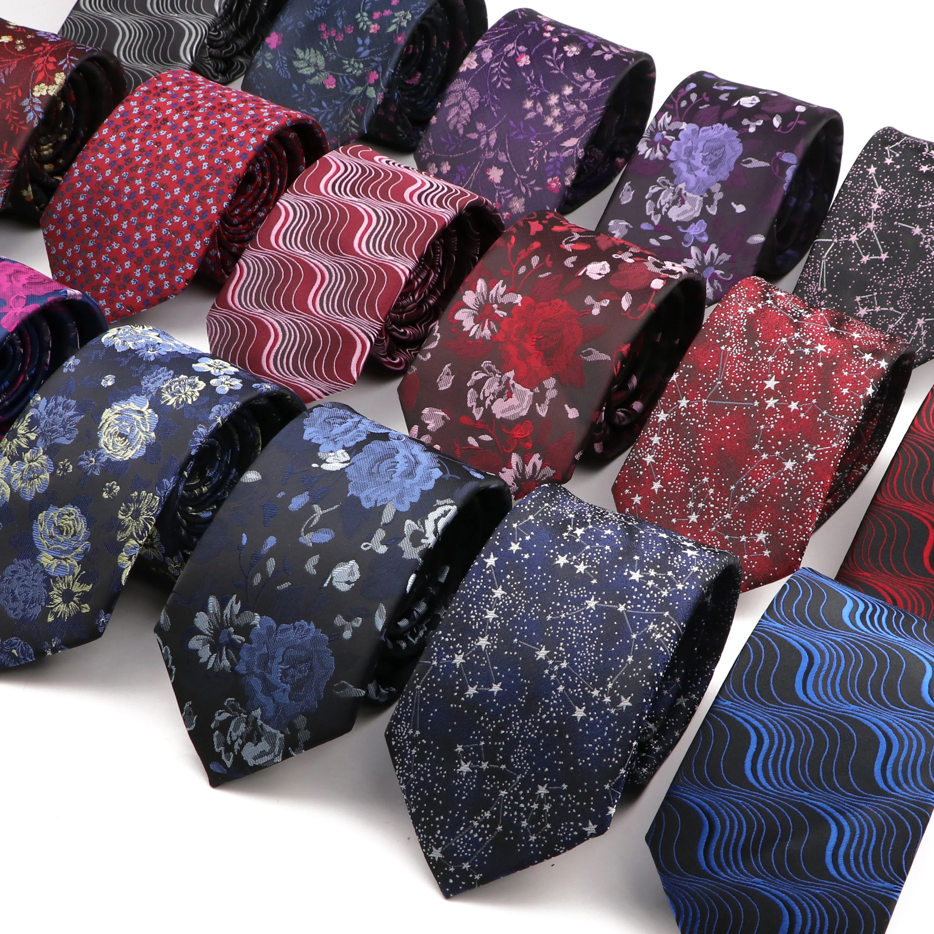 Novelty Men's Tie Floral Rose Constellation Designed Wave Lines Pattern Red Blue Green Neckties Fit Party Dinner Wedding Cravat