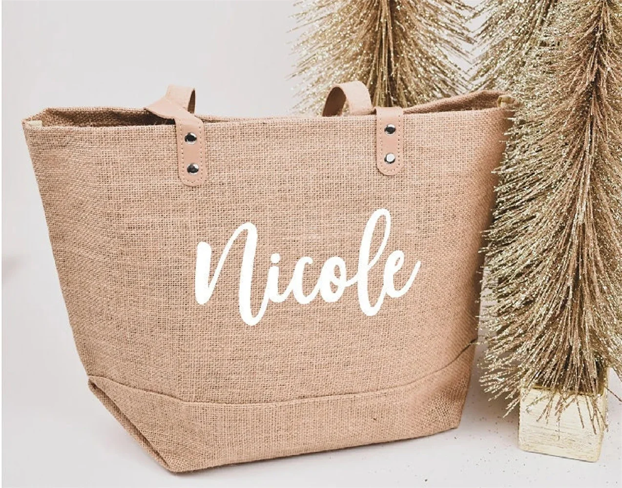 

Holiday Gift Bag Personalized Bag Jute Beach Bag Market Shopping Bags for Women with Name Christmas Gift Bag for Friends Holiday