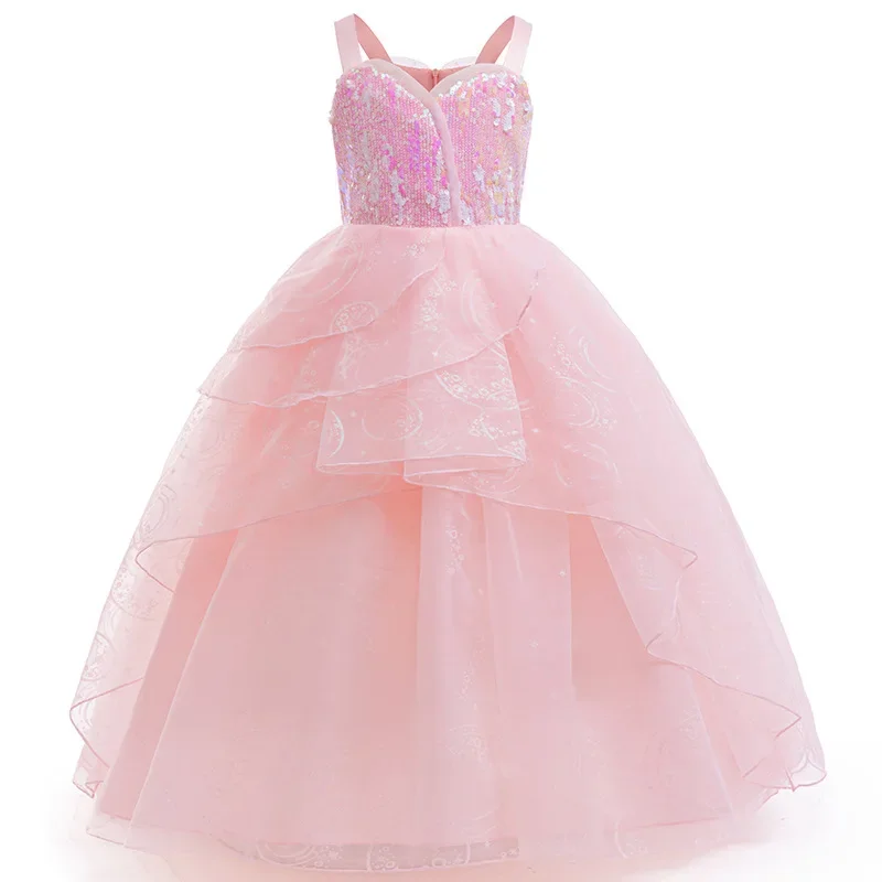 Girls Costume Pink Witch Dress With Crown Magic Wand And Gloves For Kids Halloween Cosplay Birthday Prom Outfits