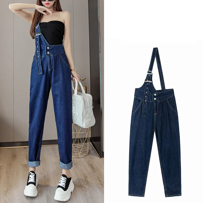 

Spring Autumn New Overalls High Waist Straight Leg Loose Capri Jeans for Women Streetwear Korean Fashion Wide Trousers 2024 Pant