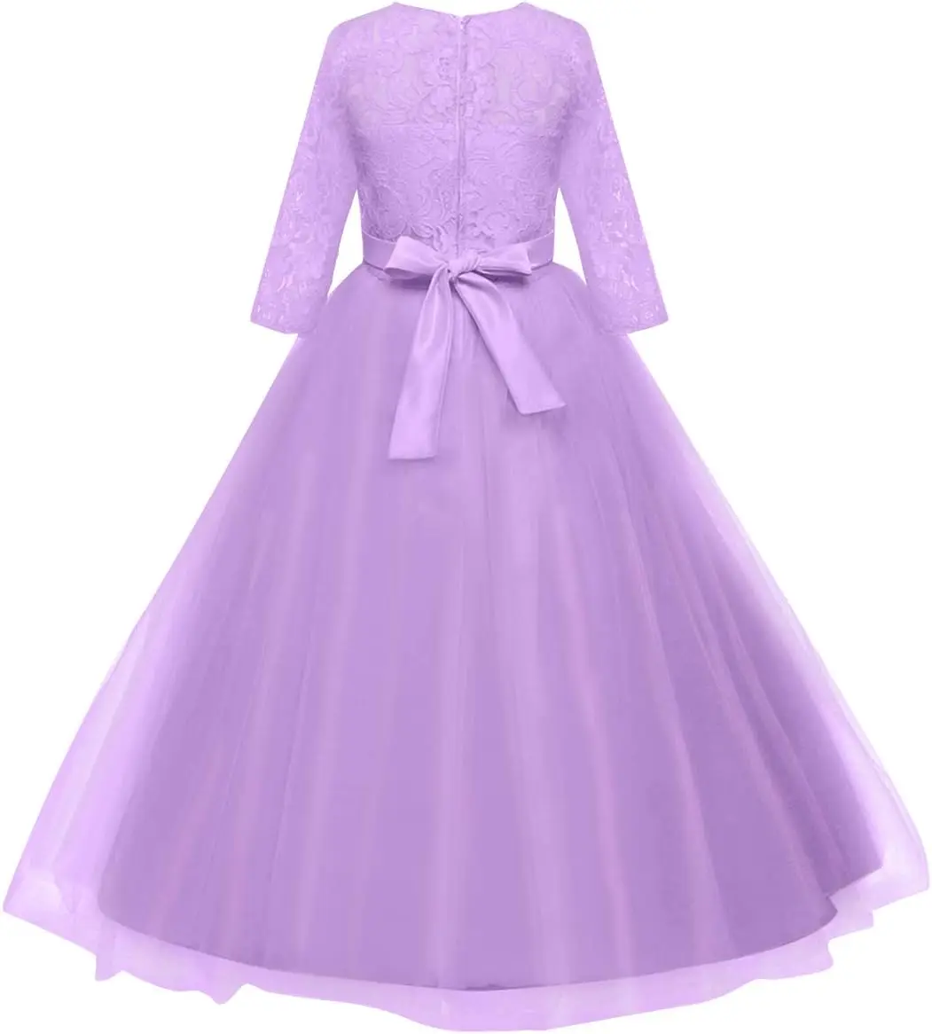 فستان فتاة الزهور فستان ريترو دانتيل 3/4 كم، فستان الأميرة لحفلات أعياد الميلاد والرقص، فستان سهرة للفتيات للمناسبات الرسمية