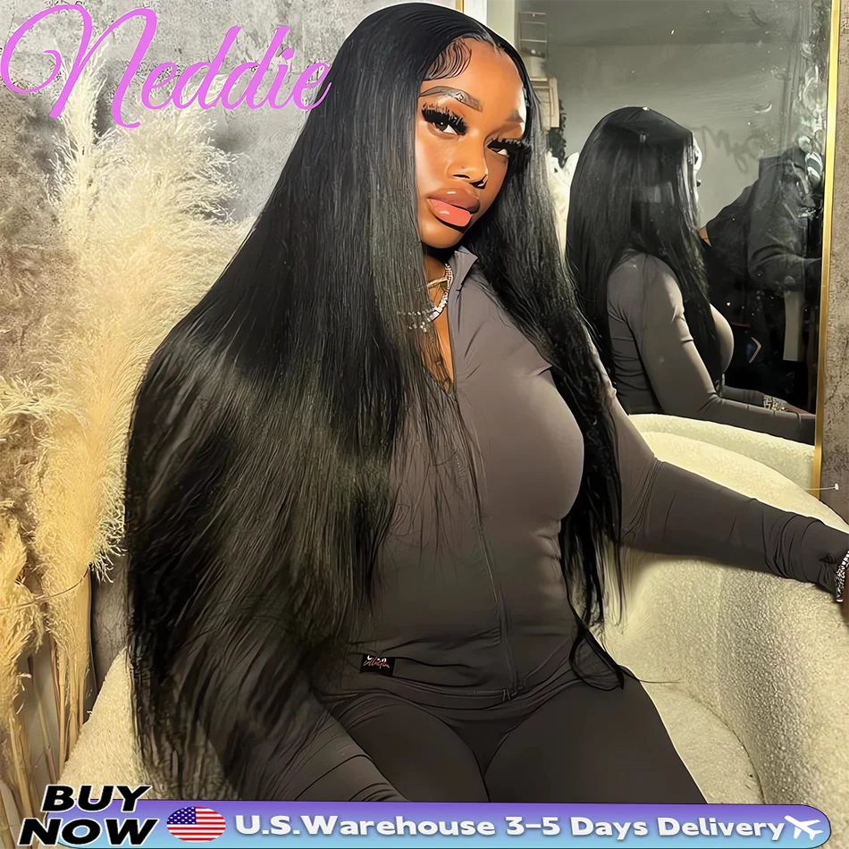 Perruque Lace Frontal Wig naturelle brésilienne naturelle, cheveux lisses, Hd, 13x6, 13x4, noir, 100%, Transparent, pour femmes