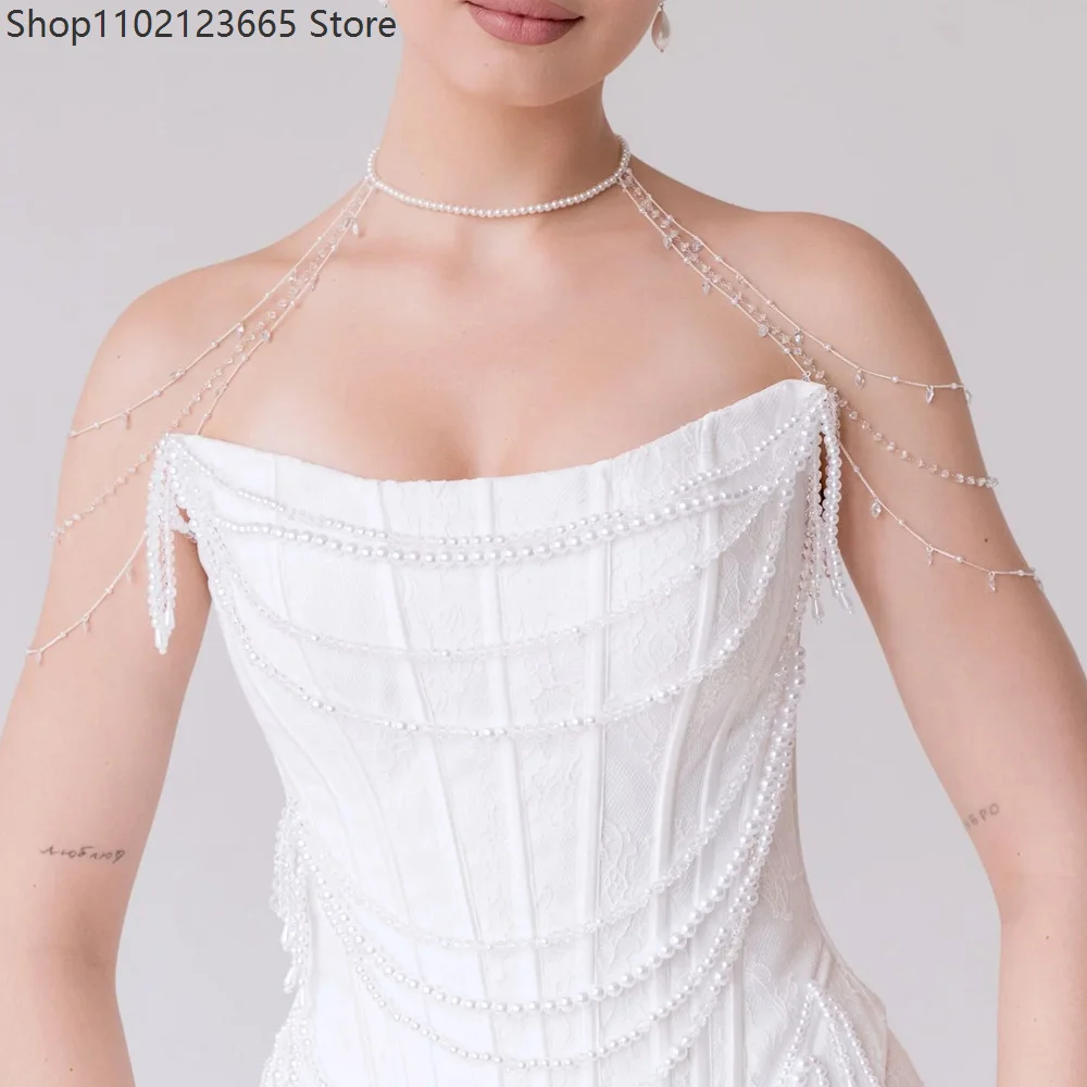 Multilayer Tassel Bridal Shoulder Chain Necklace Wedding Accessories cosplay Banquet Rhinestone Body Chain Top Dress for Women