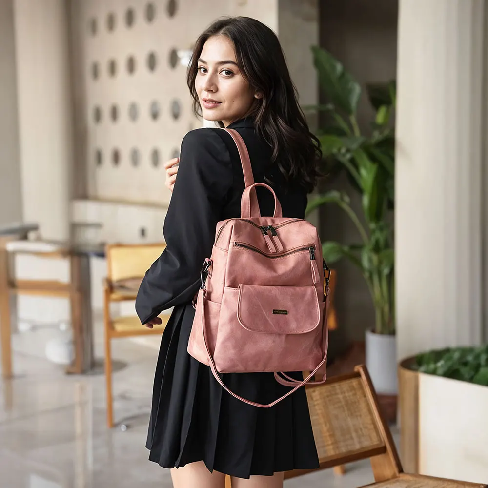 Modishion PU Leather Vintage Backpack High Quality Women Bags Fashion Commuter Bag Travel Backpack