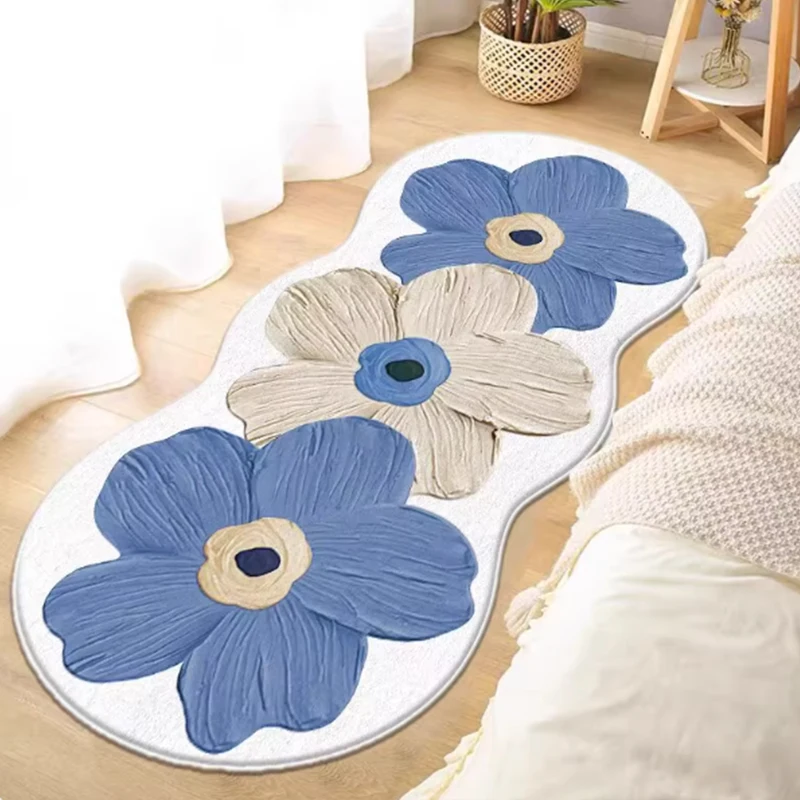 Simple Ins-Style Floral Irregular Faux Cashmere Bedside Rug Sofa Coffee Table Rug Home Living Room Bay Window Stain-Resistant and Wear-Resistant Rug