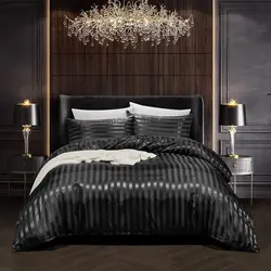 Copripiumino in raso nero Set biancheria da letto Euro per tessili per la casa di dimensioni doppie Biancheria da letto e federe di lusso Decor Camera da letto donna