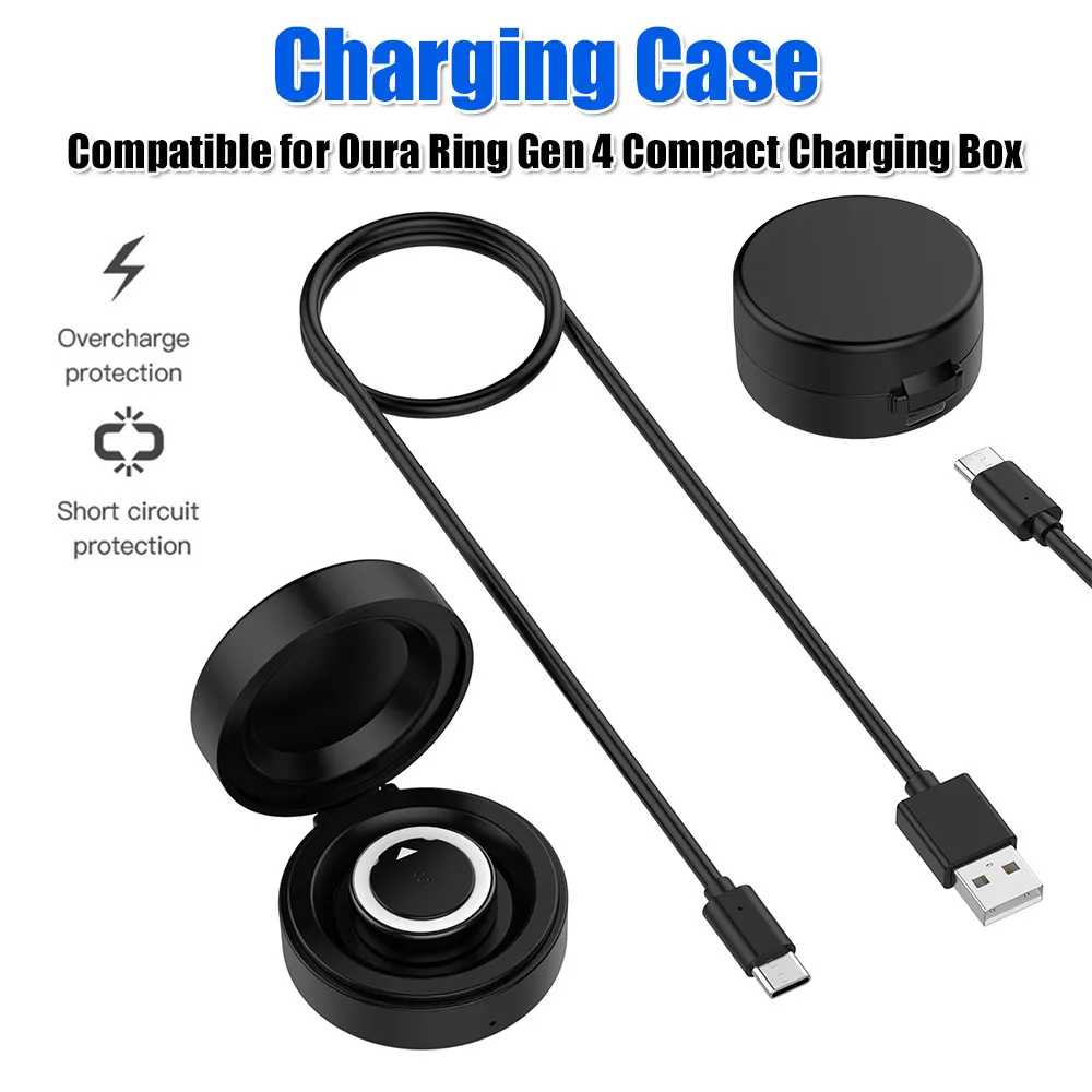 

Совместимая зарядная станция для Oura Ring Gen 4, портативный компактный зарядный бокс с кабелем USB-C для умного кольца.