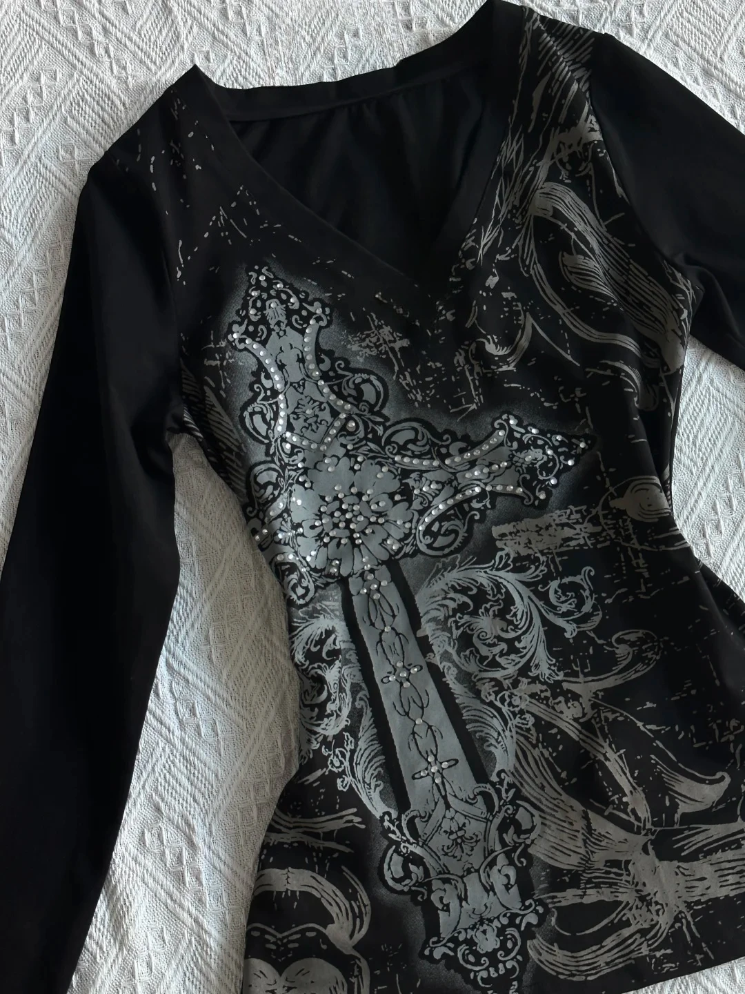 Camiseta vintage feminina casual manga longa streetwear subcultura harajuku americano retro y2k vintage gótico camisetas outono chiques topos