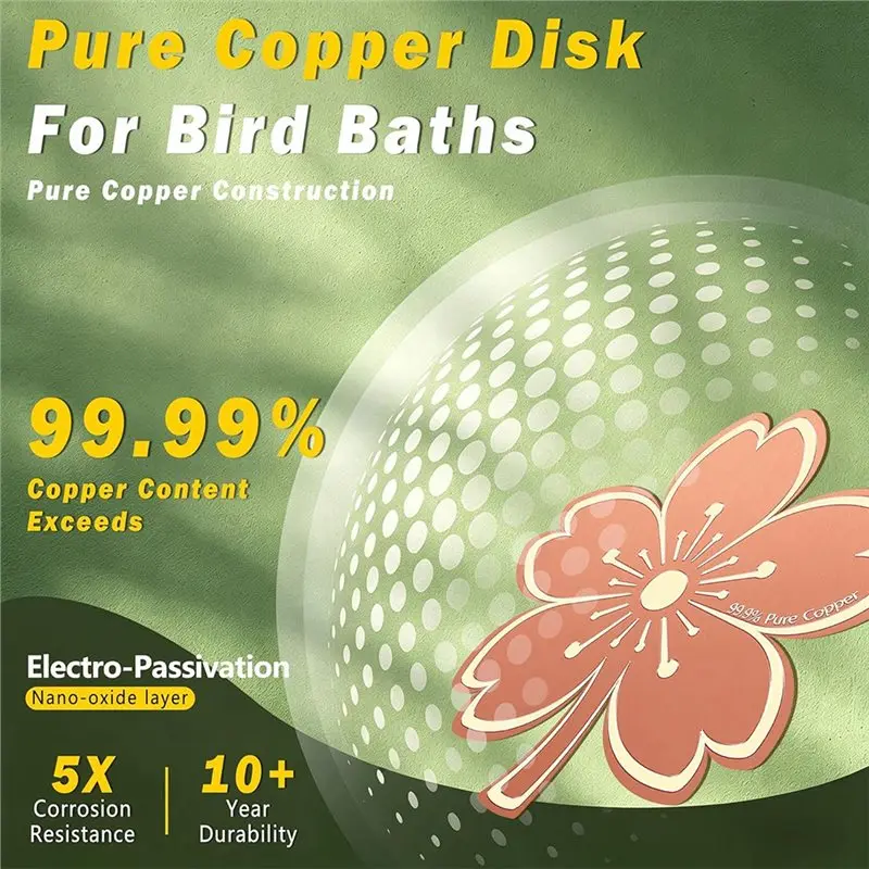 N96R Safe Clean Water Bird Bath Copper Disk For Outdoor Birdbath,Bowl Garden Fountain, Pure Copper Purification Disk
