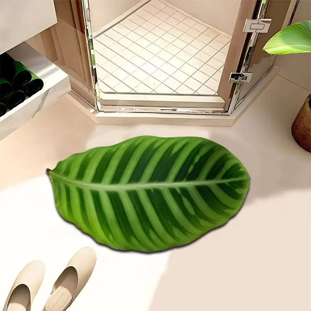 Diatom Mud Material Diatomite Floor Mat Easy To Clean Green Leaf Pattern Bathroom Foot Rug Slip Resistant Base Non Slip Doormat