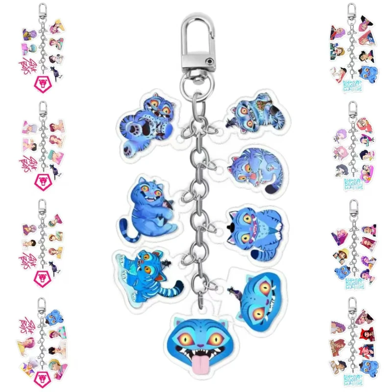 Kpop Witch Hunter Group Shaka Boy Group Lindo llavero de cuerda acrílica de gato azul, colgante de bolsa de merchandising de moda, regalo perfecto para fanáticos de Kpop