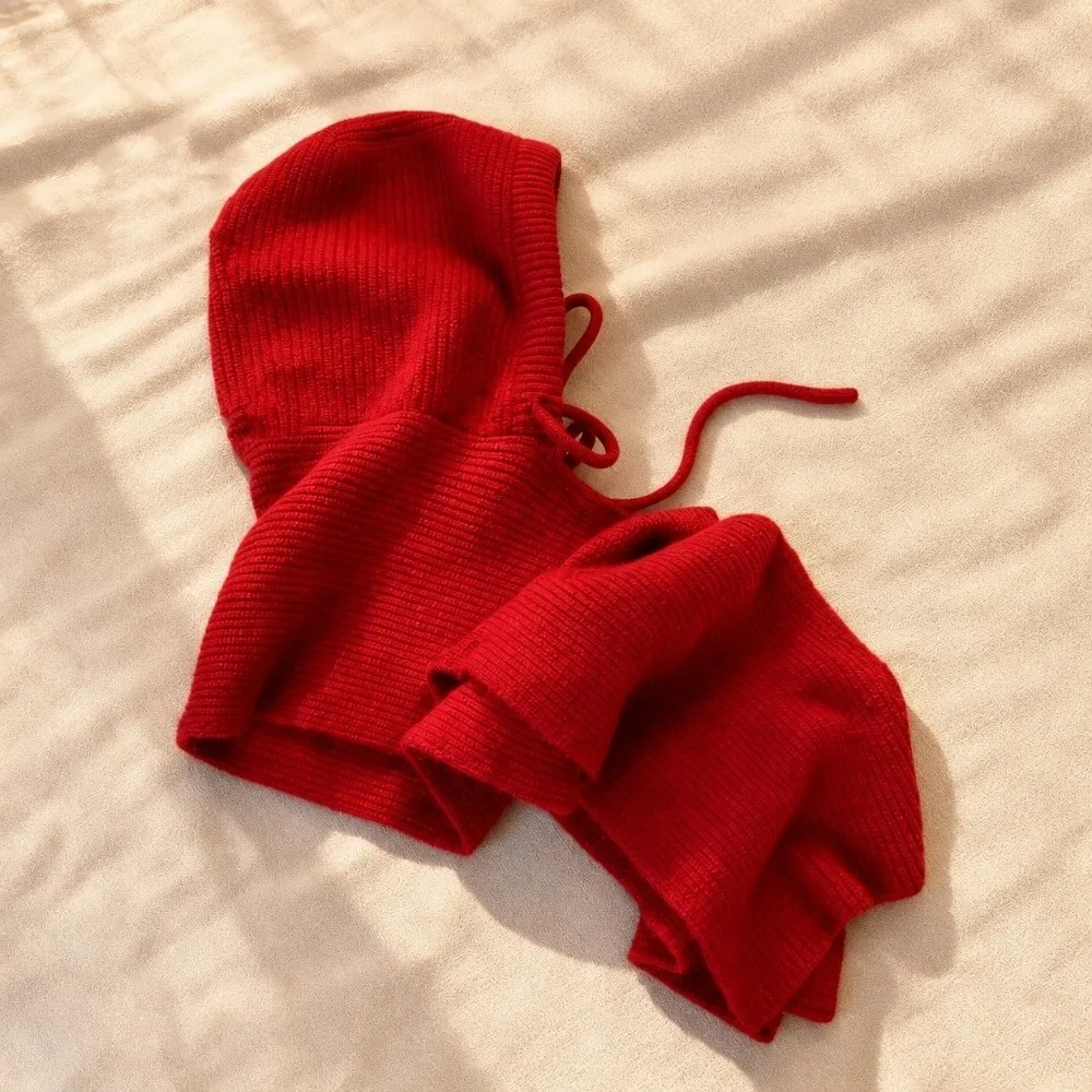 Korean Style Winter Balaclava Hat Thick Knit Solid Color Hood Scarf Combo Windproof Combined Hood Integrated Neck Warmer 2