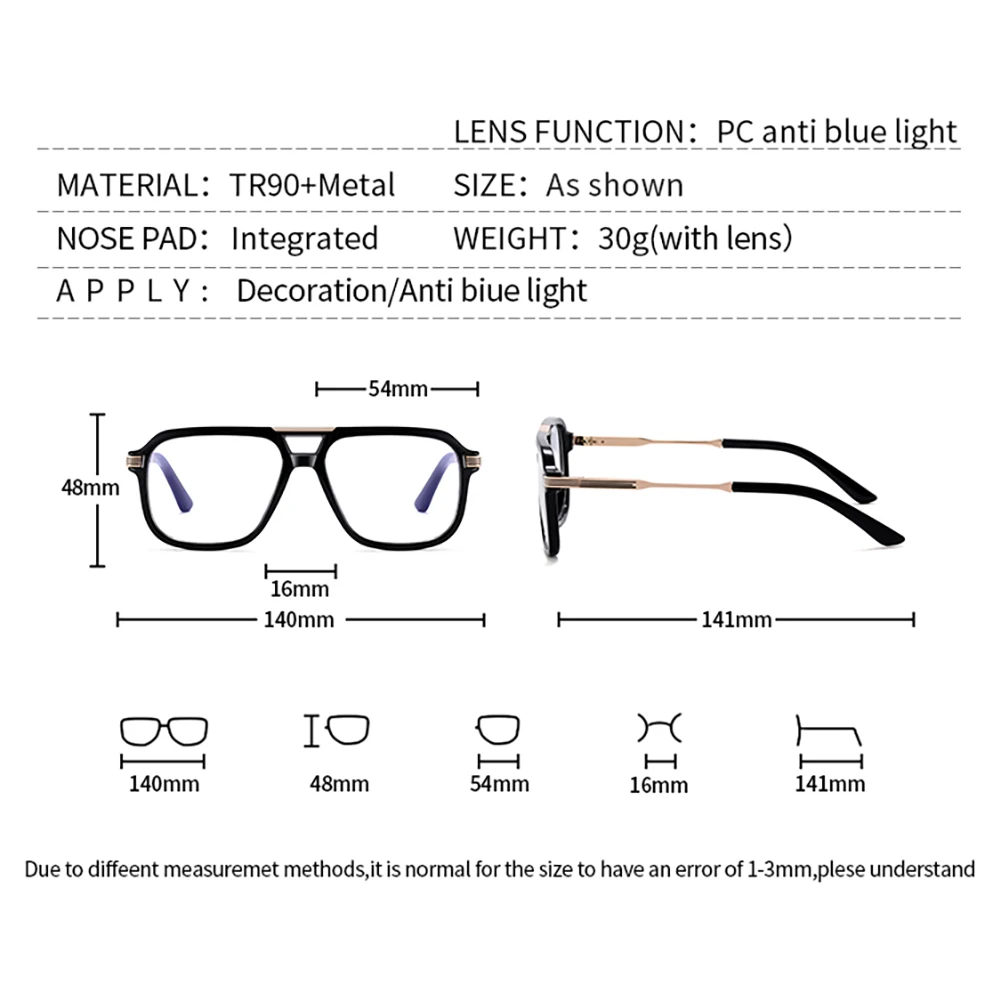 Swanwick-Lunettes bloquant la lumière bleue pour hommes, demi-métal, grand cadre carré, TR90, noir, bleu, lentille transparente, décoration