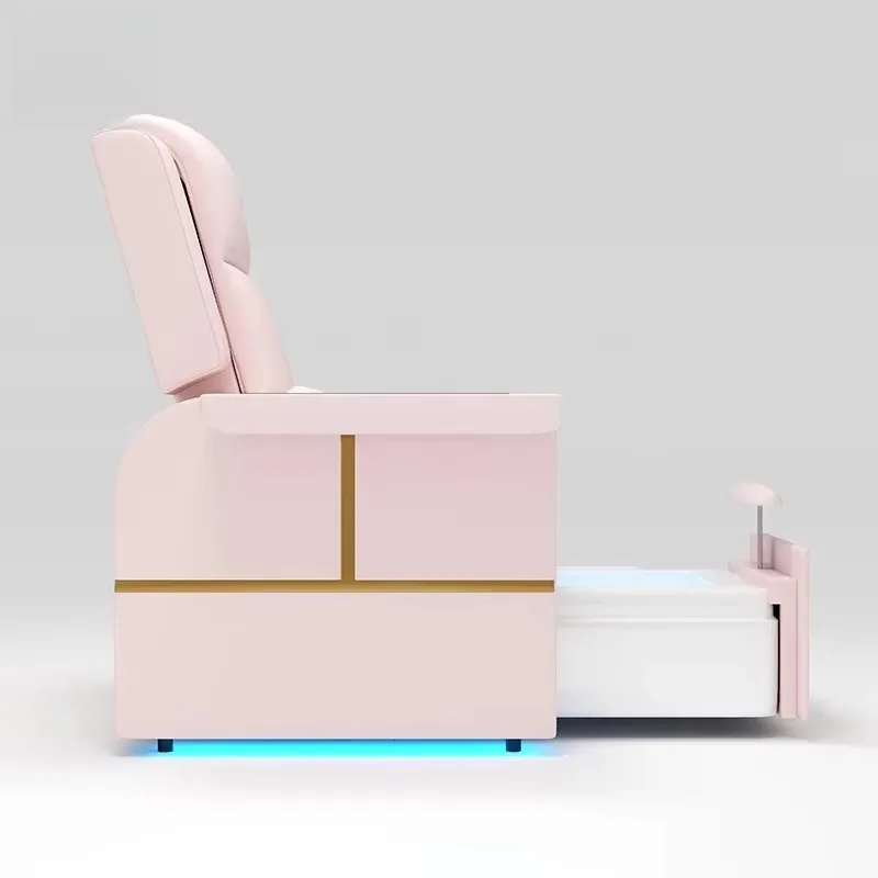 Electric Reclining Pedicure Chair with Foot Bath Spa, Water Circulation Jet & LED Light, PU Leather Nail Salon Foot