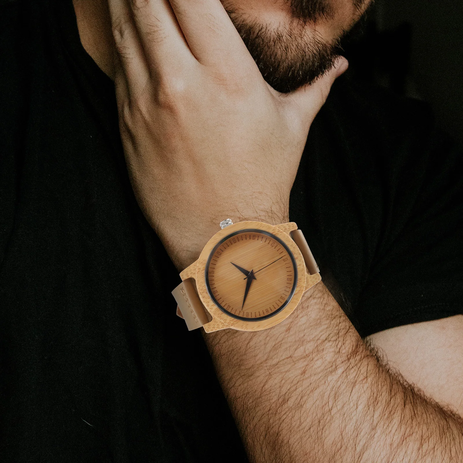 

Quartz Watch Wooden Style PU Strap Fashion Men Wristwatch Durable Sturdy Long-Lasting Gift for Birthday New Year