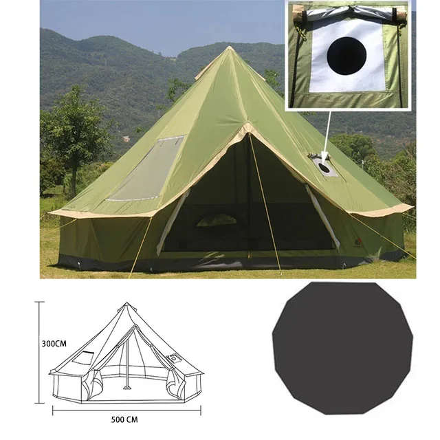 Oxford Bell Tent with Roof Stove Jack, Waterproof Yurt Wall Tents, Family Camping Glamping, 4-8 Person