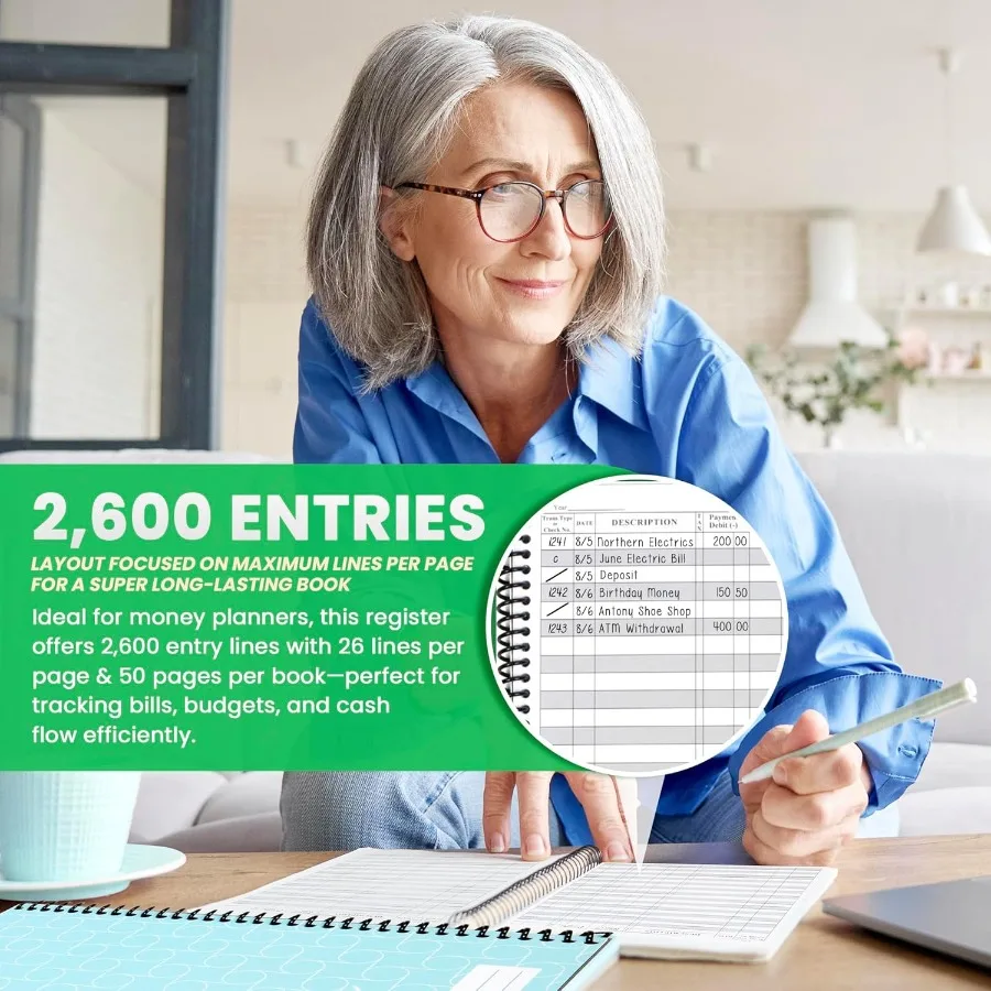 プレミアムチェックブックレジスター、デビットカードレジャー、ノートブック（チェックアカウントの取引を追跡するためのビジネスレジャー、現金ログ用）